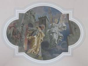 Deckengemälde im linken Seitenschiff “St. Petrus” von Kitschker, Bruchsal 1911 - renoviert 1969/70