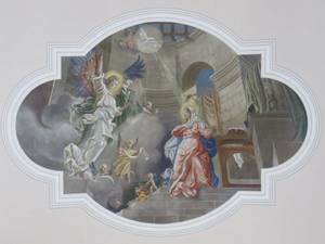 Deckengemälde über dem Chorraum “St. Gabriel” von Kitschker, Bruchsal 1911 - renoviert 1969/70